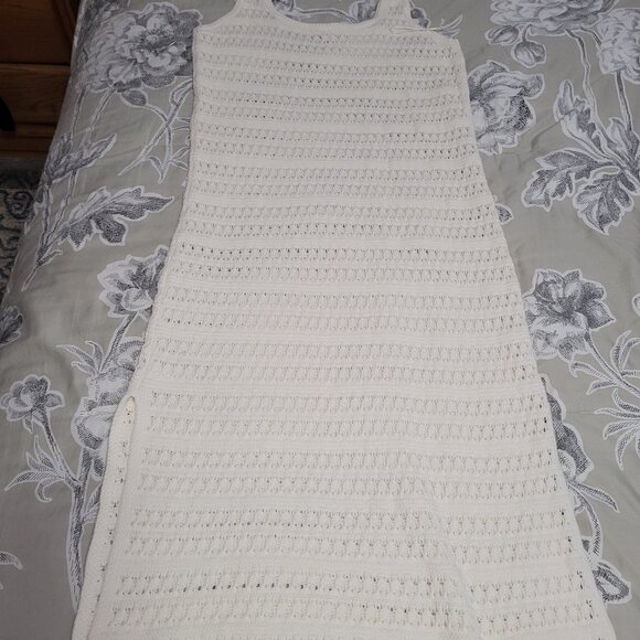 Old Navy Off White Cotton Knit Maxi Tank Dress Beach Swim Coverup Medium NWOT - Picture 9 of 9
